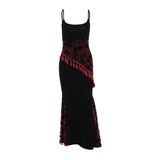 U neck lace print tassels backless cami midi dress