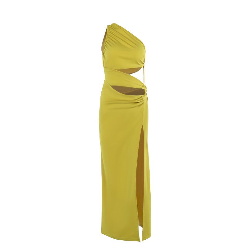 Mini-robe asymétrique froncée à fente creuse irrégulière 