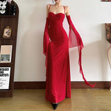 Robe longue en maille à fronces et dos croisé 