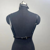 O ring halter PU leather metal chain harness top