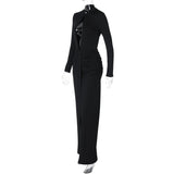 Long sleeve hollow out high slit ruched maxi dress
