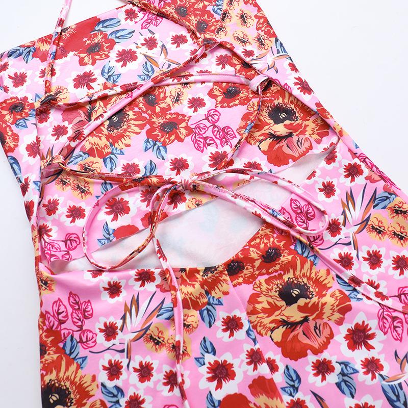 Robe longue à imprimé floral et dos croisé 
