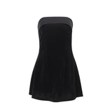 Zip-up slit velvet backless solid tube mini dress