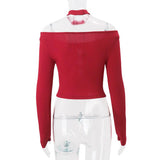 Long sleeve hollow out bowknot off shoulder top