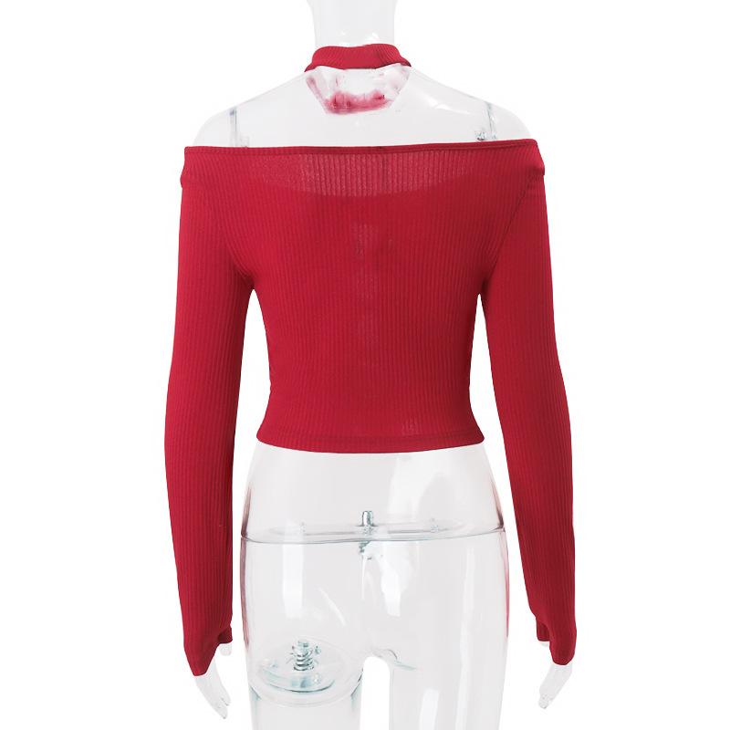 Long sleeve hollow out bowknot off shoulder top