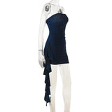Mini-robe tube dos nu irrégulière à volants et froncés 