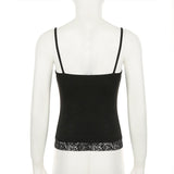 Haut camisole dos nu à col en V et ourlet en dentelle perlée 