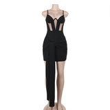 Vestido mini camisola sin espalda de malla fruncida 