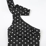 Haut asymétrique dos nu à pois irréguliers 