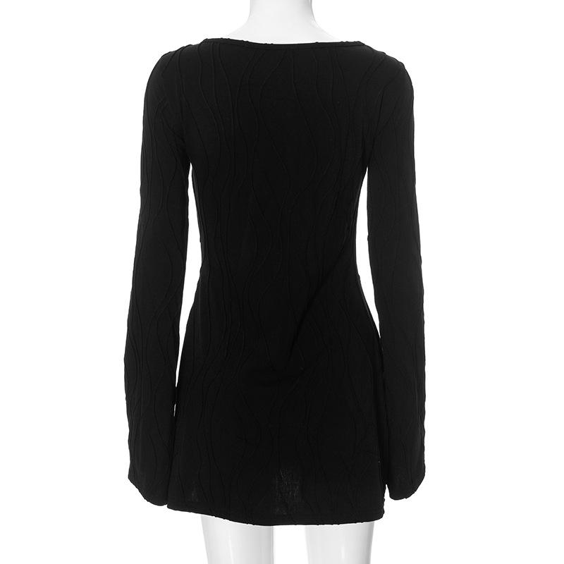 Long sleeve textured crewneck solid mini dress