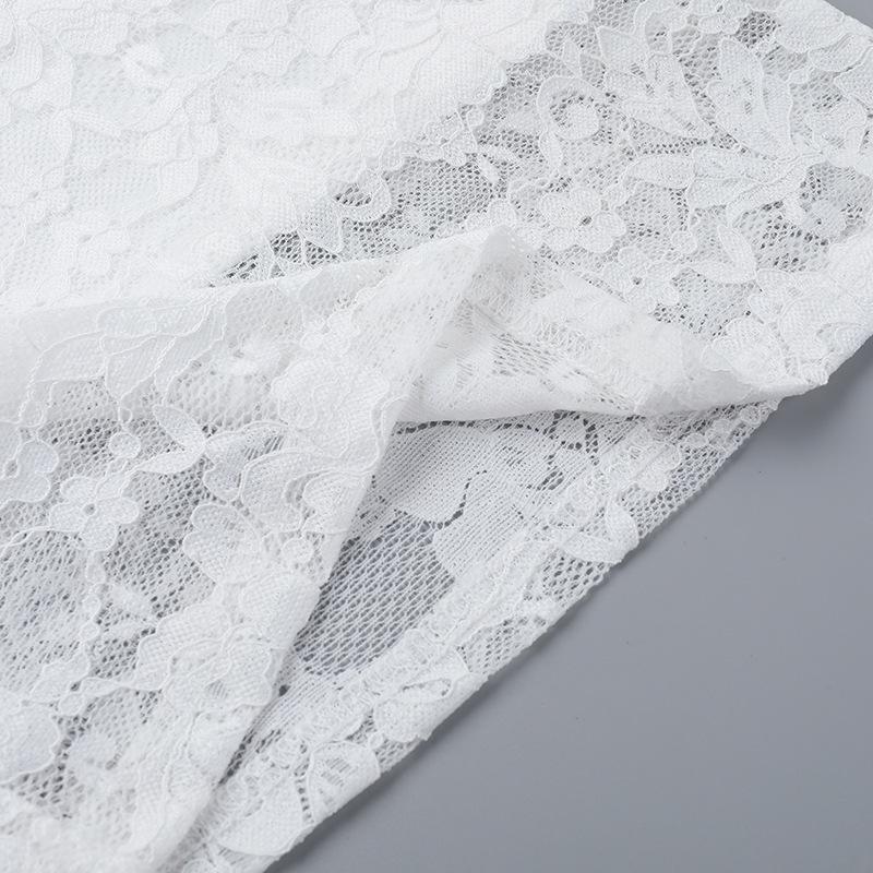 Long flared sleeve v neck lace solid top