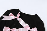 Long sleeve bowknot crewneck applique crop top