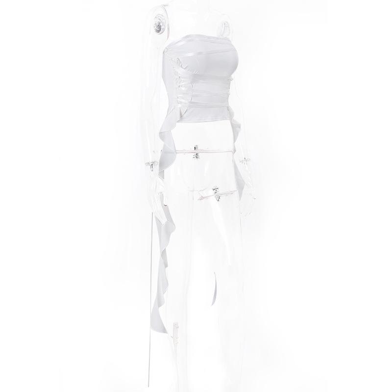 Ribbon lace up corset backless tube top