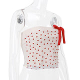 Bowknot applique heart print mesh tube top