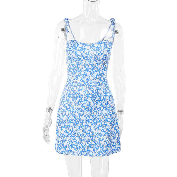 Mini-robe caraco dos nu à imprimé fleuri et à nouer soi-même 