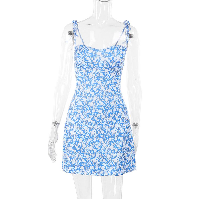 Mini-robe caraco dos nu à imprimé fleuri et à nouer soi-même 