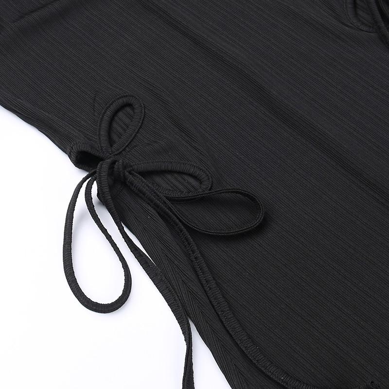 Halter self tie hollow out textured backless midi dress