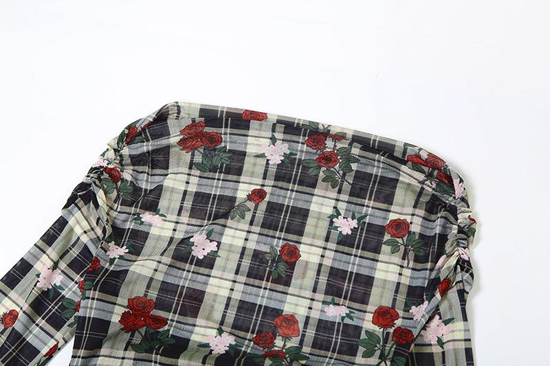 Robe midi à volants et manches longues, épaules dénudées, imprimé floral 