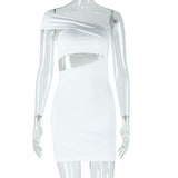 Hollow out irregular one shoulder solid mini dress