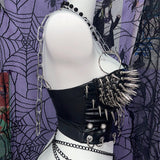 Anneau en O creux en métal chaîne rivet applique dessus en cuir PU 