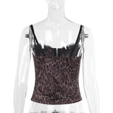 Top camisola sin espalda con volantes y estampado de leopardo con cuello en V 