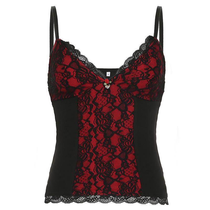 Haut camisole dos nu avec ourlet en dentelle et appliques florales 