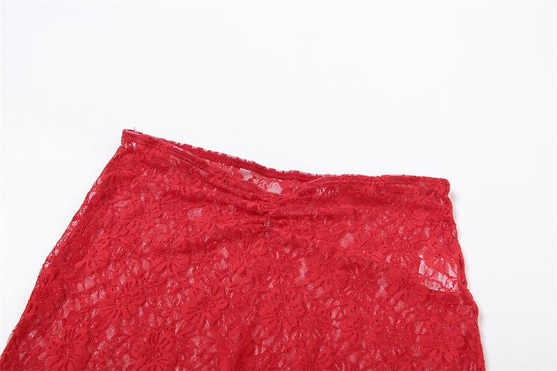 Conjunto de falda larga transparente con nudo fruncido y encaje anudado 