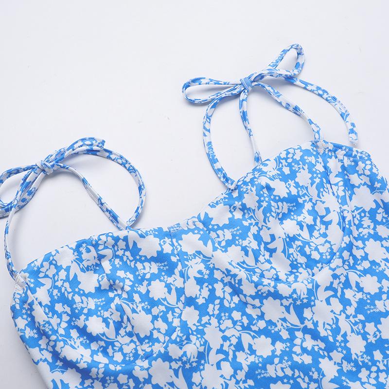 Mini-robe caraco dos nu à imprimé fleuri et à nouer soi-même 