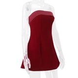 Zip-up slit velvet backless solid tube mini dress