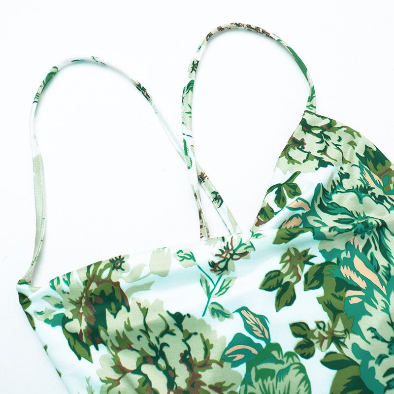 Robe midi à imprimé fleuri, dos croisé, col en U et fente 