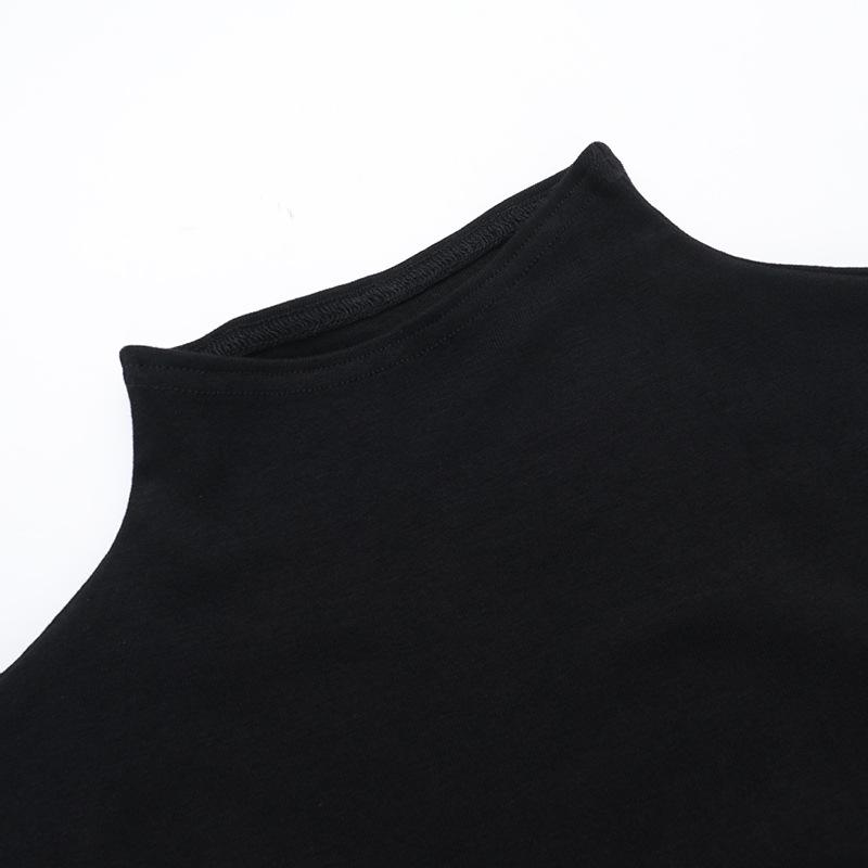 Long sleeve hollow out high neck irregular top