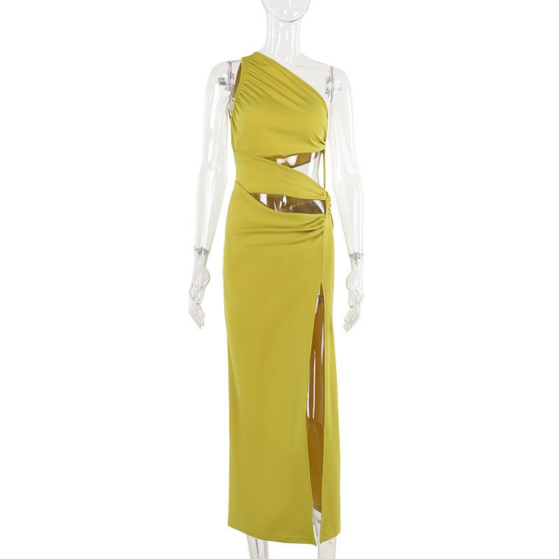 Mini-robe asymétrique froncée à fente creuse irrégulière 