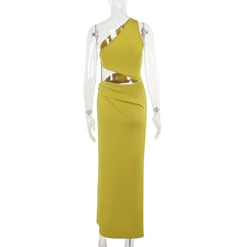 Mini-robe asymétrique froncée à fente creuse irrégulière 