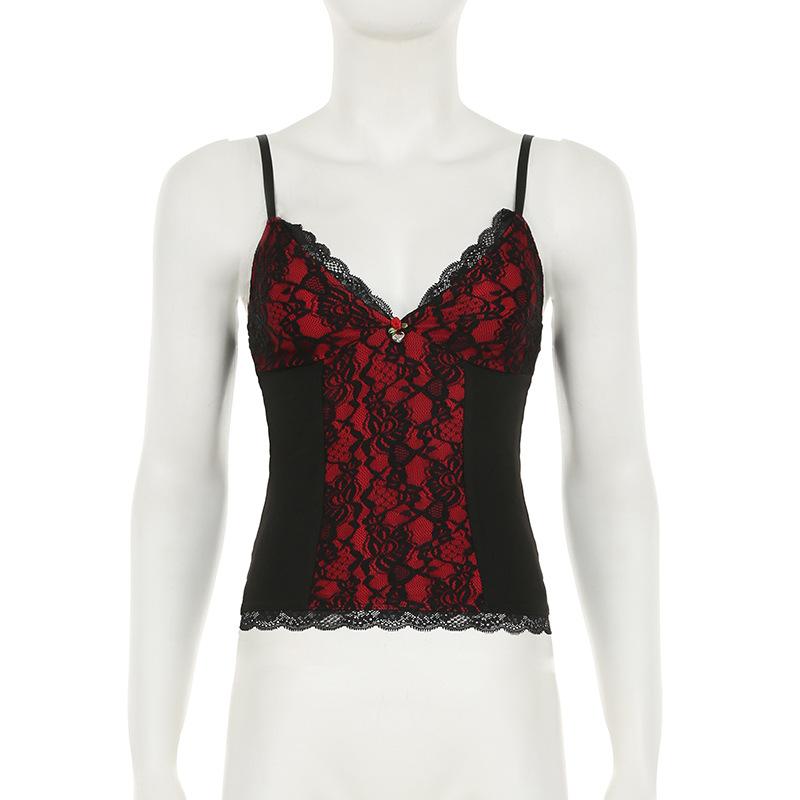 Haut camisole dos nu avec ourlet en dentelle et appliques florales 