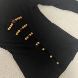 Long sleeve hollow out beaded v neck top