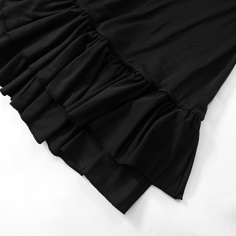 Vestido mini liso con cuello redondo y manga larga fruncida 