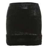 Fluffy textured solid patchwork mini skirt