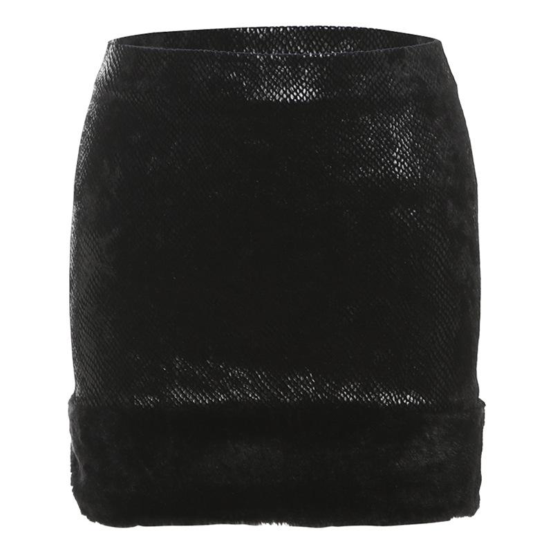 Fluffy textured solid patchwork mini skirt