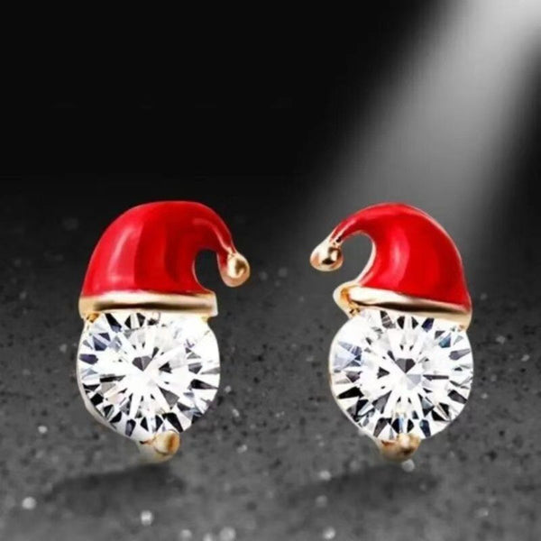 Rhinestone santa hat decor stud earrings