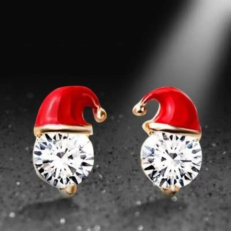 Rhinestone santa hat decor stud earrings