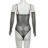 Gloves mesh hollow out button corset cami bodysuit