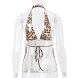 Top con cuello halter, espalda descubierta y lazo con estampado de leopardo 