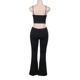 Hollow out lace hem v neck corset cami jumpsuit