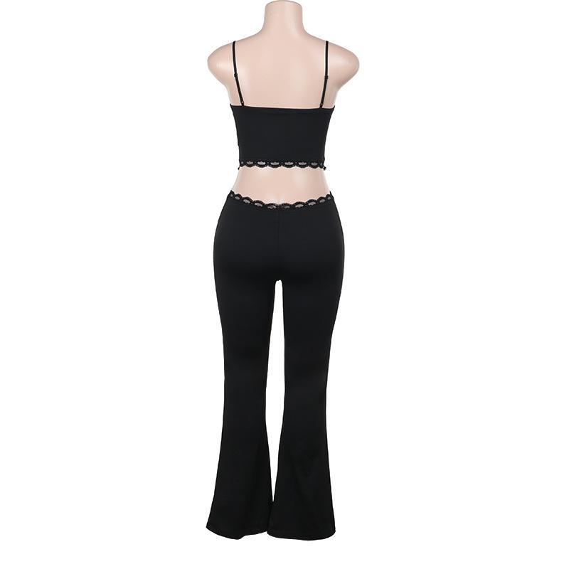 Hollow out lace hem v neck corset cami jumpsuit