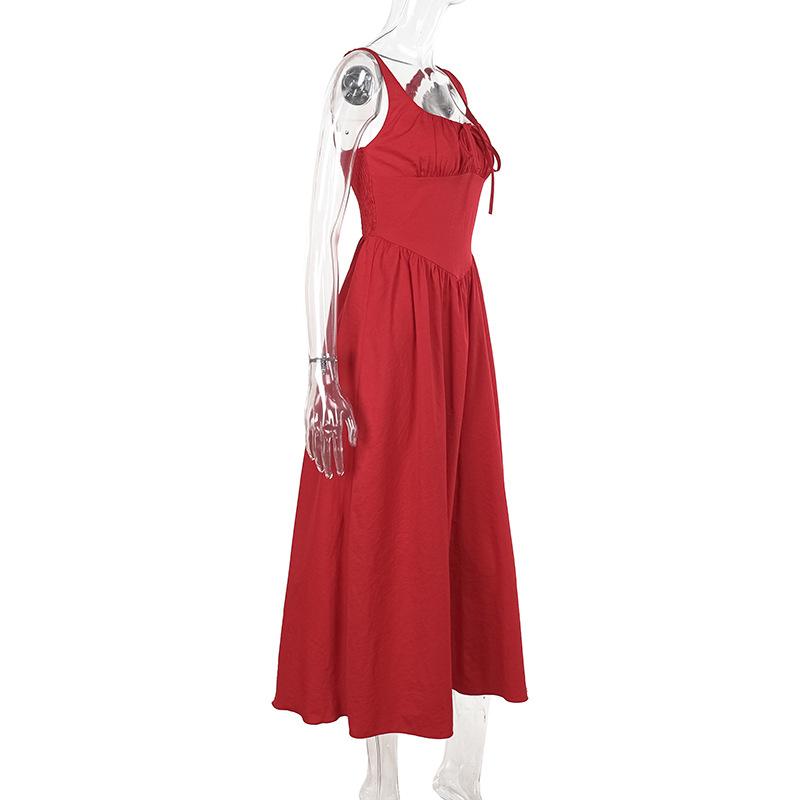 Vestido largo de tirantes fruncido con escote cuadrado 
