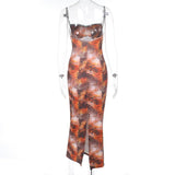 Robe midi camisole fendue à imprimé léopard et ourlet en dentelle avec nœud papillon 