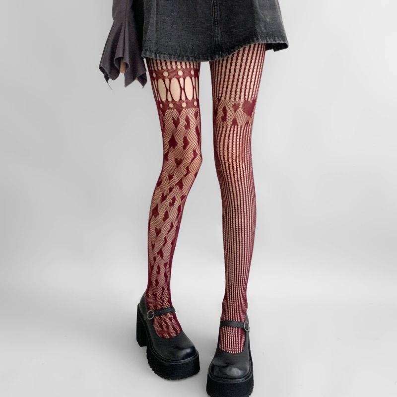 Collants résille ajourés à motif cœur 