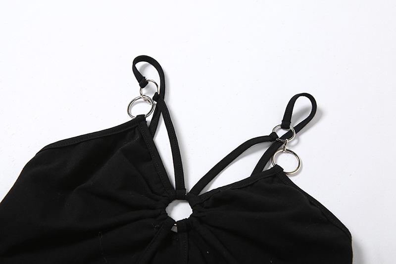 Top camisola liso con escote en V fruncido y anilla en O con aberturas 