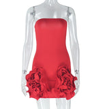 Vestido mini de tubo con espalda descubierta y apliques de flores 