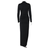 Long sleeve hollow out high slit ruched maxi dress